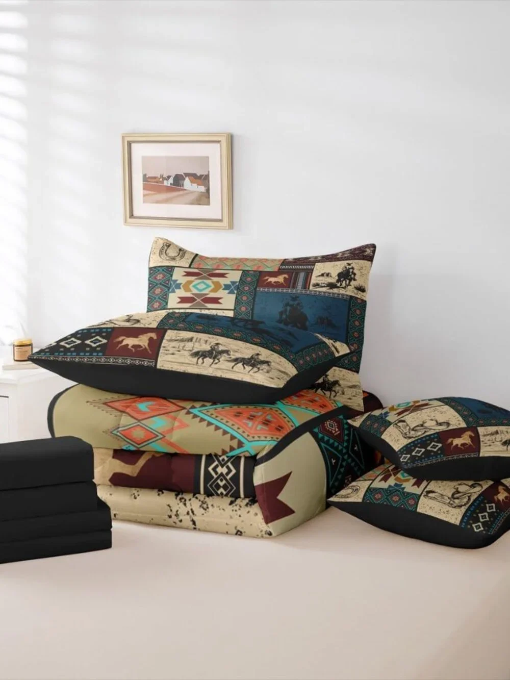 7 Pieces Western Cowboy Bedding Set King Size | Cowgirl Patchwork Southwestern C